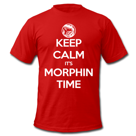 "Keep Calm" Tyrannosaurus Power Rangers Power Coin Unisex Tee Deep Red/White
