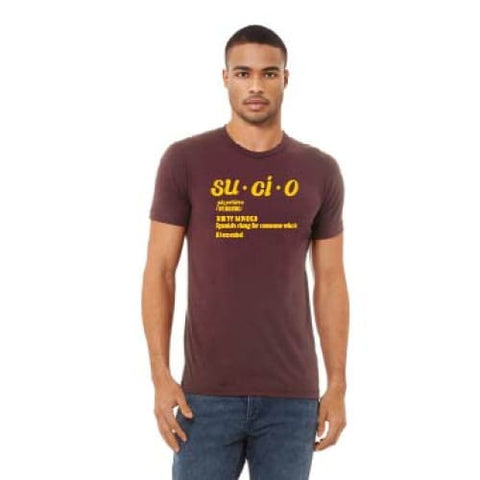 SUCIOWEAR OFFICIAL "Sucio Definition' Next Level Tee Gold/Heather Maroon Gold/Heather Charcoal