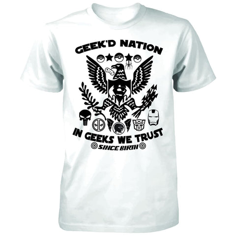 GEEK'D NATION "In Geeks We Trust" Quality Unisex Tee White/Black