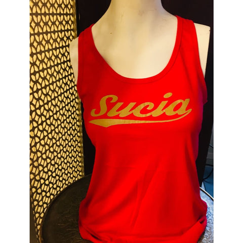 SUCIOWEAR OFFICIAL "SUCIA" Next Level Racerback Tank Top Gold/Red