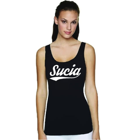 SUCIOWEAR OFFICIAL "SUCIA" Baseball font Next Level Ladies Tank Black/White