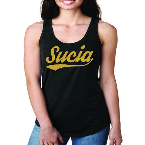 SUCIOWEAR OFFICIAL "SUCIA" Baseball font Next Level Ladies Tees/Tank Gold