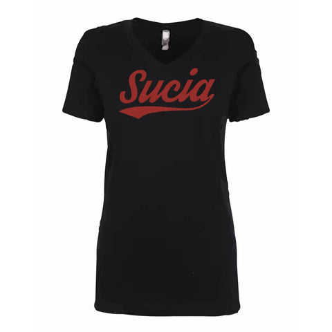 SUCIOWEAR OFFICIAL "SUCIA" Baseball font Next Level Ladies Tee/Tanks  Black/Red