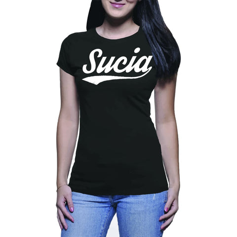 SUCIOWEAR OFFICIAL "SUCIA" Baseball font Next Level Ladies Tee Black/White
