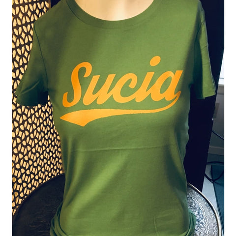 SUCIOWEAR OFFICIAL “SUCIA” Baseball Font  Next Level Tees Athletic Green/Gold