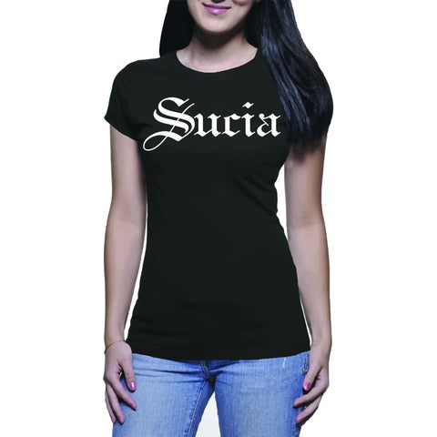 SUCIOWEAR OFFICIAL "SUCIA" Old English Font Next Level Ladies Tees/Tanks  Black/White