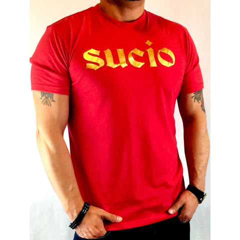 SUCIOWEAR OFFICIAL “SUCIO” Gold Foiled Next Level Unisex Tee Red/Gold Foil