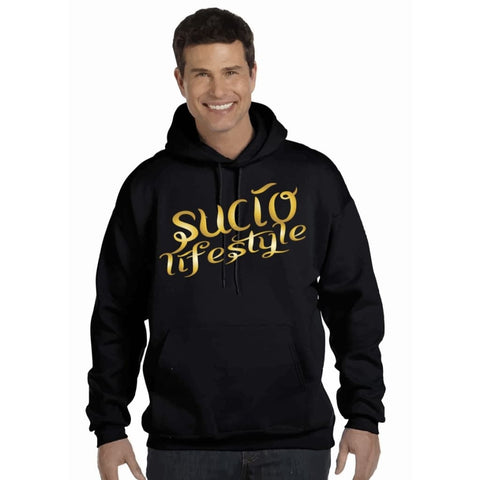 SUCIOWEAR OFFICIAL "SUCIO LIFESTYLE" GOLD FOILED INDEPENDENT MIDWEIGHT HOODIES BLACK/HEATHER GREY/WHITE COLORS